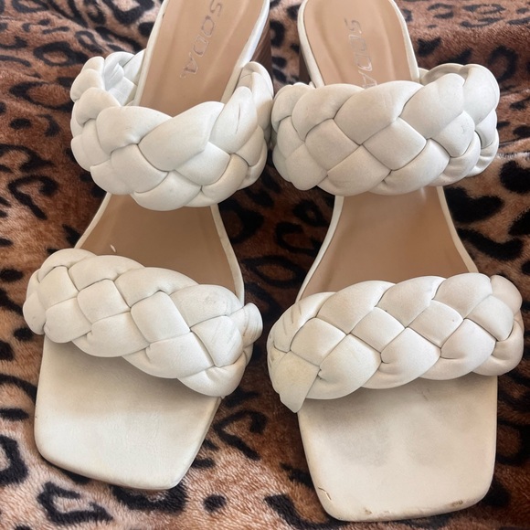 Soda Braided Double-Strap White Block Heel Sandals - Picture 2 of 6